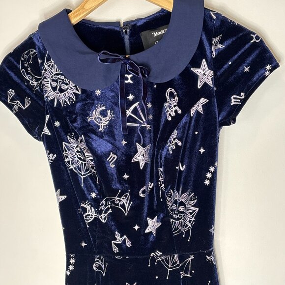 Modcloth x Collectif Zodiac Velvet Skater Whimsigoth Dress Navy Sz XXXS New - Picture 7 of 15